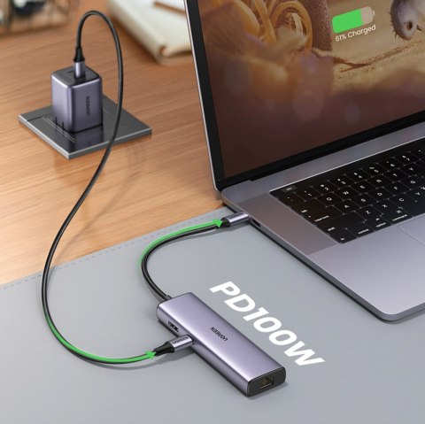 Adapter Ugreen CM512 90568 USB-C - 2x USB-A 3.0 / HDMI / RJ45 / czytnik kart SD i TF / USB-C PD 100W - szary Adapter Ugreen CM512 90568 USB-C - 2x USB-A 3.0 / HDMI / RJ45 / czytnik kart SD i TF / USB-C PD 100W - szary