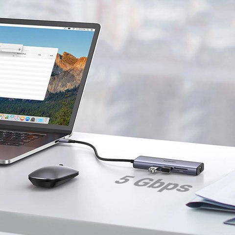 Adapter Ugreen CM512 90568 USB-C - 2x USB-A 3.0 / HDMI / RJ45 / czytnik kart SD i TF / USB-C PD 100W - szary Adapter Ugreen CM512 90568 USB-C - 2x USB-A 3.0 / HDMI / RJ45 / czytnik kart SD i TF / USB-C PD 100W - szary