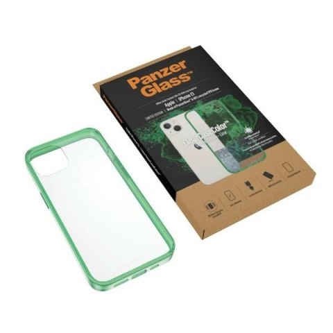Etui PanzerGlass ClearCase antybakteryjne z certyfikatem Military Grade na iPhone 13 / 14 / 15 - przezroczysto-zielone