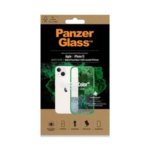 Etui PanzerGlass ClearCase antybakteryjne z certyfikatem Military Grade na iPhone 13 / 14 / 15 - przezroczysto-zielone