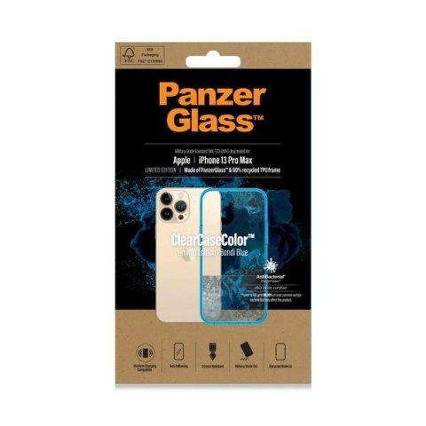 Etui PanzerGlass ClearCase antybakteryjne z certyfikatem Military Grade na iPhone 13 Pro Max - przezroczysto-niebieskie