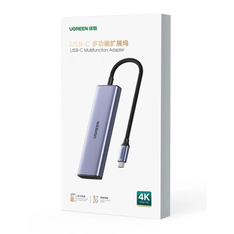 HUB Ugreen CM511 20956A 6w1 USB-C - HDMI / 3x USB-A 3.0 / czytnik kart SD/TF - szary HUB Ugreen CM511 20956A 6w1 USB-C - HDMI / 3x USB-A 3.0 / czytnik kart SD/TF - szary
