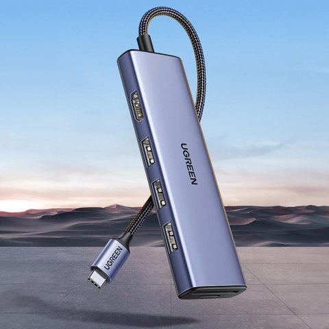 HUB Ugreen CM511 20956A 6w1 USB-C - HDMI / 3x USB-A 3.0 / czytnik kart SD/TF - szary HUB Ugreen CM511 20956A 6w1 USB-C - HDMI / 3x USB-A 3.0 / czytnik kart SD/TF - szary
