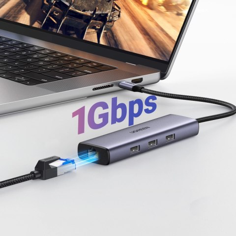 HUB Ugreen CM512 15598 6w1 USB-C - 3x USB-A 3.0 / HDMI / RJ45 / USB-C PD - szary HUB Ugreen CM512 15598 6w1 USB-C - 3x USB-A 3.0 / HDMI / RJ45 / USB-C PD - szary