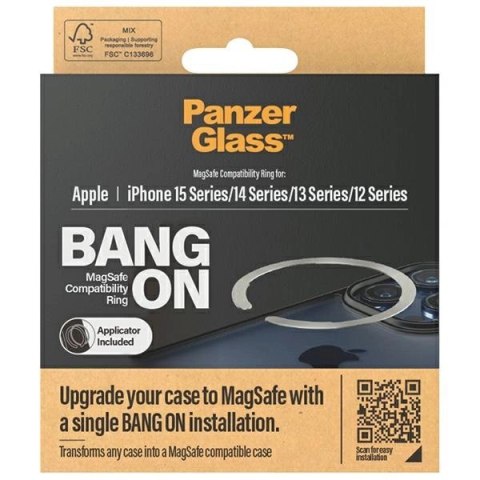 Pierścień MagSafe PanzerGlass Bang ON do iPhone 12 / 13 / 14 / 15 - srebrny Pierścień MagSafe PanzerGlass Bang ON do iPhone 12 / 13 / 14 / 15 - srebrny