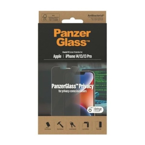 Szkło PanzerGlass Classic Fit prywatyzujące antybakteryjne na iPhone 14 / 13 Pro / 13