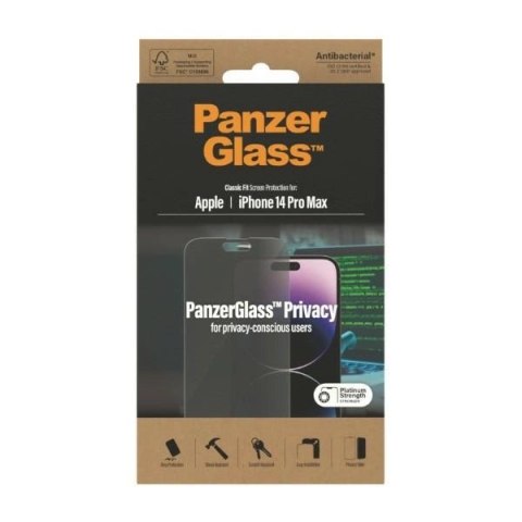 Szkło PanzerGlass Classic Fit prywatyzujące antybakteryjne na iPhone 14 Pro Max