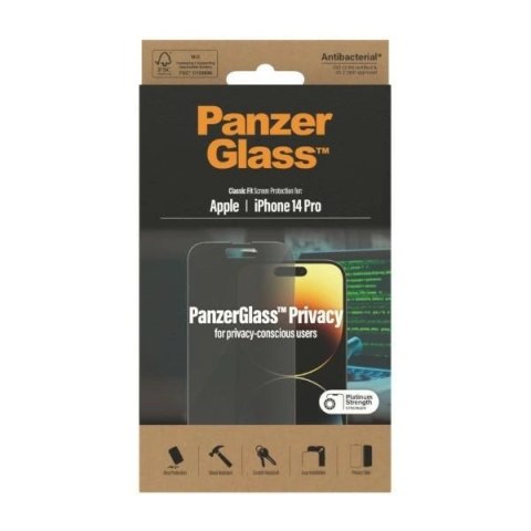Szkło PanzerGlass Classic Fit prywatyzujące antybakteryjne na iPhone 14 Pro Szkło PanzerGlass Classic Fit prywatyzujące antybakteryjne na iPhone 14 Pro