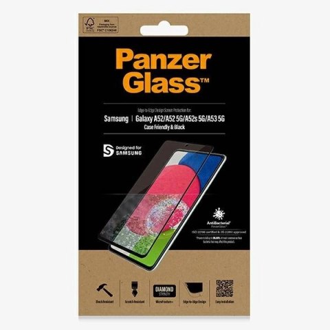 Szkło PanzerGlass E2E Microfracture antybakteryjne na Samsung Galaxy A52 / A52 5G / A53 5G - z czarną ramką Szkło PanzerGlass E2E Microfracture antybakteryjne na Samsung Galaxy A52 / A52 5G / A53 5G - z czarną ramką