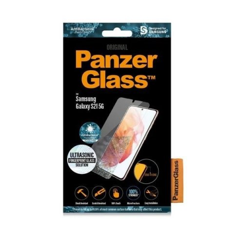 Szkło PanzerGlass E2E Microfracture antybakteryjne na Samsung Galaxy S21 - z czarną ramką Szkło PanzerGlass E2E Microfracture antybakteryjne na Samsung Galaxy S21 - z czarną ramką