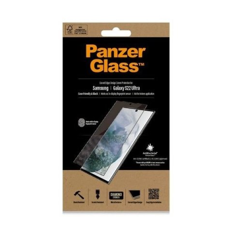 Szkło PanzerGlass E2E Microfracture antybakteryjne na Samsung Galaxy S22 Ultra - z czarną ramką