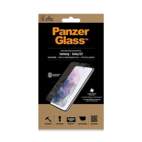 Szkło PanzerGlass E2E Microfracture antybakteryjne na Samsung Galaxy S22 - z czarną ramką