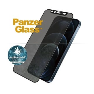 Szkło PanzerGlass E2E Microfracture antybakteryjne prywatyzujące z osłoną aparatu na iPhone 12 Pro Max - z czarną ramką