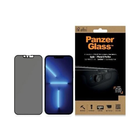 Szkło PanzerGlass E2E Microfracture antybakteryjne prywatyzujące z osłoną aparatu na iPhone 13 Pro Max - z czarną ramką Szkło PanzerGlass E2E Microfracture antybakteryjne prywatyzujące z osłoną aparatu na iPhone 13 Pro Max - z czarną ramką