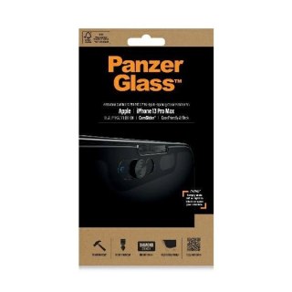 Szkło PanzerGlass E2E Microfracture antybakteryjne prywatyzujące z osłoną aparatu na iPhone 13 Pro Max - z czarną ramką