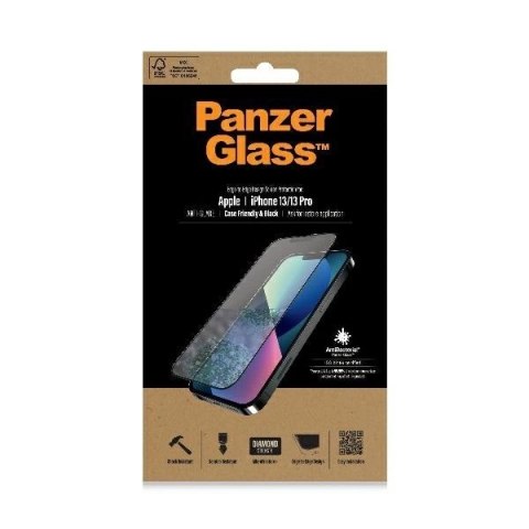 Szkło PanzerGlass E2E Microfracture antybakteryjne z filtrem odblasków na iPhone 13 / 13 Pro - z czarną ramką Szkło PanzerGlass E2E Microfracture antybakteryjne z filtrem odblasków na iPhone 13 / 13 Pro - z czarną ramką