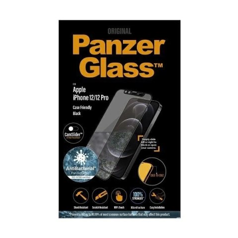 Szkło PanzerGlass E2E Microfracture antybakteryjne z osłoną aparatu na iPhone 12 / 12 Pro - z czarną ramką