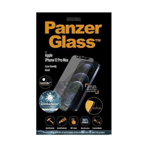 Szkło PanzerGlass E2E Microfracture antybakteryjne z osłoną aparatu na iPhone 12 Pro Max - z czarną ramką