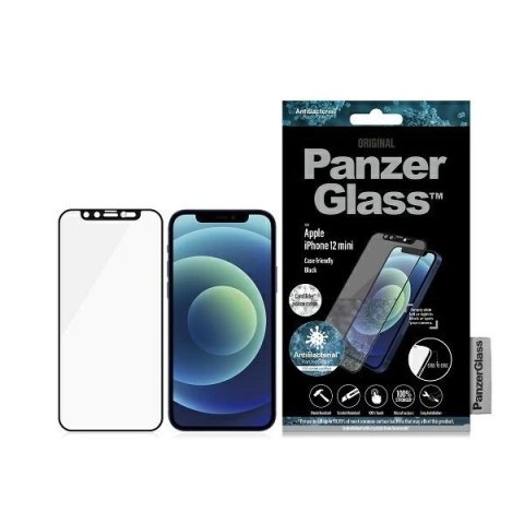 Szkło PanzerGlass E2E Microfracture antybakteryjne z osłoną aparatu z kryształem Swarovsky na iPhone 12 mini - z czarną ramką Szkło PanzerGlass E2E Microfracture antybakteryjne z osłoną aparatu z kryształem Swarovsky na iPhone 12 mini - z czarną ramką