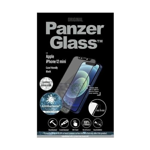 Szkło PanzerGlass E2E Microfracture antybakteryjne z osłoną aparatu z kryształem Swarovsky na iPhone 12 mini - z czarną ramką Szkło PanzerGlass E2E Microfracture antybakteryjne z osłoną aparatu z kryształem Swarovsky na iPhone 12 mini - z czarną ramką