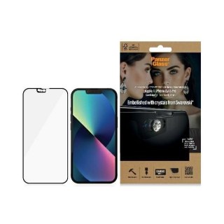 Szkło PanzerGlass E2E Microfracture antybakteryjne z osłoną aparatu z kryształem Swarovsky na iPhone 13 / 13 Pro - z czarną ramk