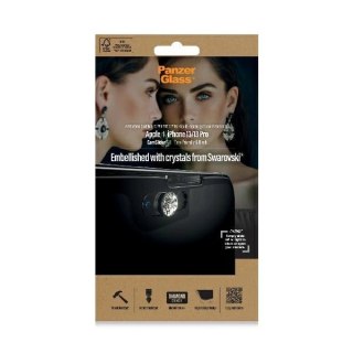 Szkło PanzerGlass E2E Microfracture antybakteryjne z osłoną aparatu z kryształem Swarovsky na iPhone 13 / 13 Pro - z czarną ramk