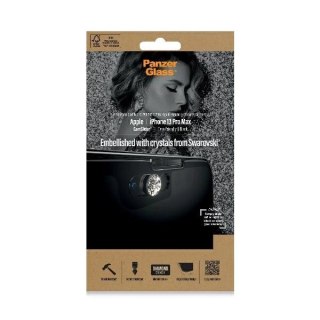 Szkło PanzerGlass E2E Microfracture antybakteryjne z osłoną aparatu z kryształem Swarovsky na iPhone 13 Pro Max - z czarną ramką