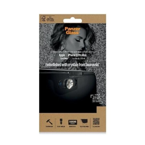 Szkło PanzerGlass E2E Microfracture antybakteryjne z osłoną aparatu z kryształem Swarovsky na iPhone 13 Pro Max - z czarną ramką
