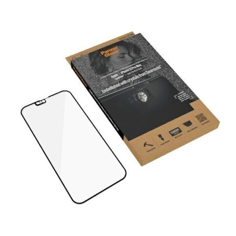 Szkło PanzerGlass E2E Microfracture antybakteryjne z osłoną aparatu z kryształem Swarovsky na iPhone 13 Pro Max - z czarną ramką