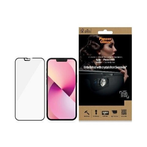 Szkło PanzerGlass E2E Microfracture antybakteryjne z osłoną aparatu z kryształem Swarovsky na iPhone 13 mini - z czarną ramką Szkło PanzerGlass E2E Microfracture antybakteryjne z osłoną aparatu z kryształem Swarovsky na iPhone 13 mini - z czarną ramką