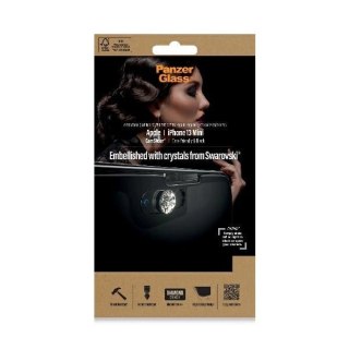 Szkło PanzerGlass E2E Microfracture antybakteryjne z osłoną aparatu z kryształem Swarovsky na iPhone 13 mini - z czarną ramką