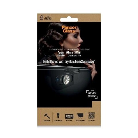 Szkło PanzerGlass E2E Microfracture antybakteryjne z osłoną aparatu z kryształem Swarovsky na iPhone 13 mini - z czarną ramką Szkło PanzerGlass E2E Microfracture antybakteryjne z osłoną aparatu z kryształem Swarovsky na iPhone 13 mini - z czarną ramką