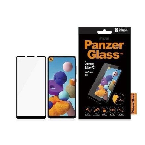 Szkło hartowane PanzerGlass E2E Regular na Samsung Galaxy A21 - z czarną ramką
