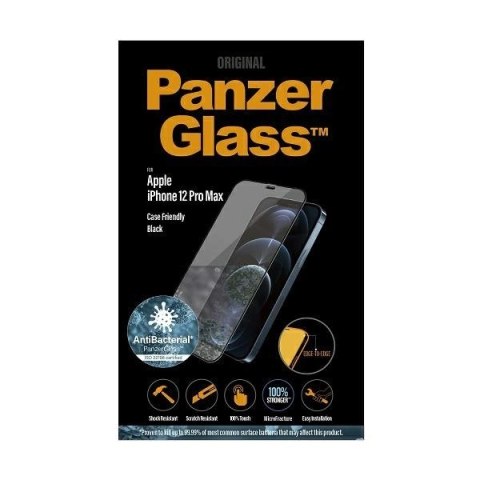 Szkło hartowane PanzerGlass E2E Super+ Microfracture antybakteryjne na iPhone 12 Pro Max - z czarną ramką