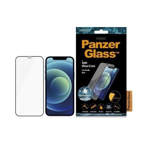Szkło hartowane PanzerGlass E2E Super+ Microfracture antybakteryjne na iPhone 12 mini - z czarną ramką