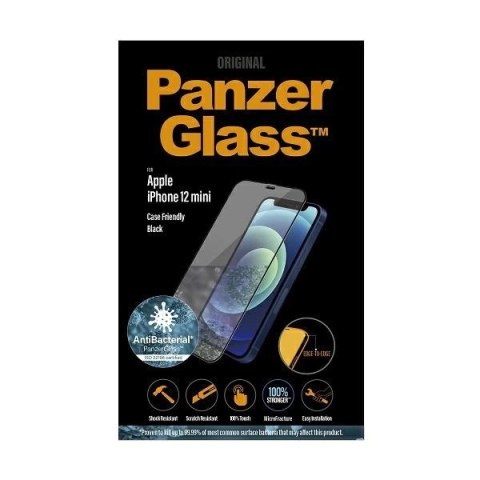Szkło hartowane PanzerGlass E2E Super+ Microfracture antybakteryjne na iPhone 12 mini - z czarną ramką