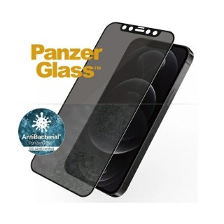 Szkło hartowane PanzerGlass E2E Super+ Microfracture antybakteryjne prywatyzujące na iPhone 12 / 12 Pro - z czarną ramką