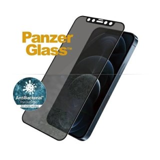 Szkło hartowane PanzerGlass E2E Super+ Microfracture antybakteryjne prywatyzujące na iPhone 12 Pro Max - z czarną ramką