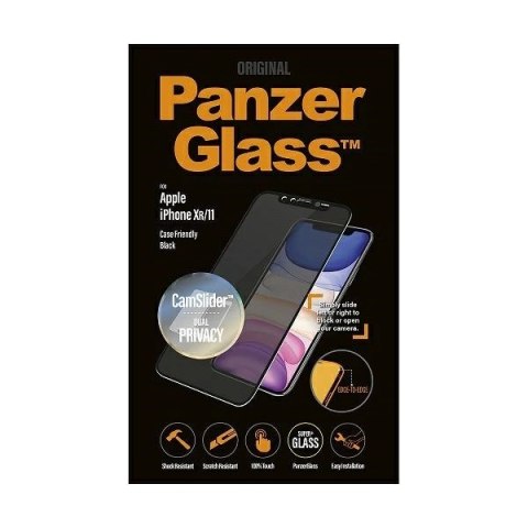 Szkło hartowane PanzerGlass E2E Super+ prywatyzujące z zaślepką na aparat na iPhone XR / 11 - z czarną ramką