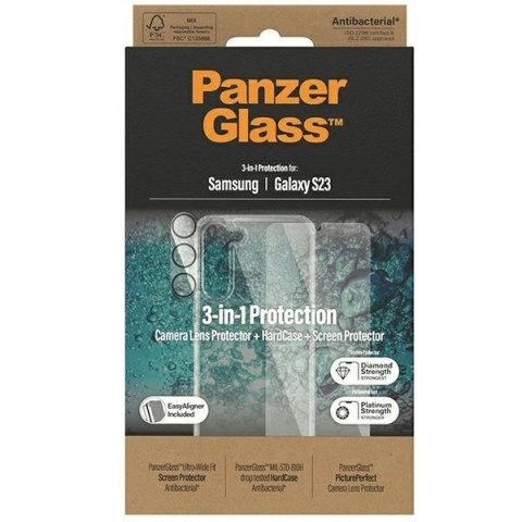 Zestaw PanzerGlass Bundle 3in1 etui przezroczyste + folia + osłona aparatu do Samsung Galaxy S23 Zestaw PanzerGlass Bundle 3in1 etui przezroczyste + folia + osłona aparatu do Samsung Galaxy S23