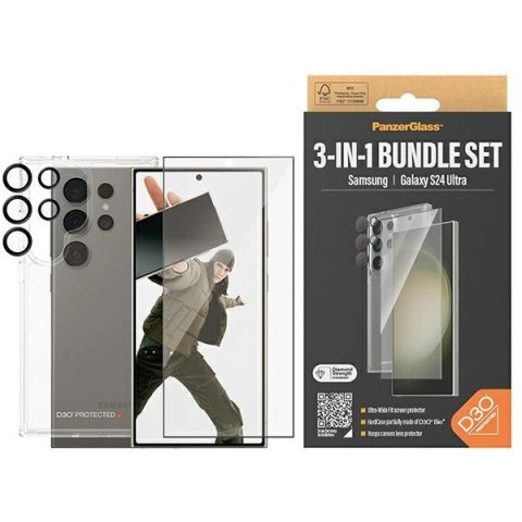 Zestaw PanzerGlass Bundle 3in1 etui przezroczyste + folia + osłona aparatu do Samsung Galaxy S24 Ultra Zestaw PanzerGlass Bundle 3in1 etui przezroczyste + folia + osłona aparatu do Samsung Galaxy S24 Ultra