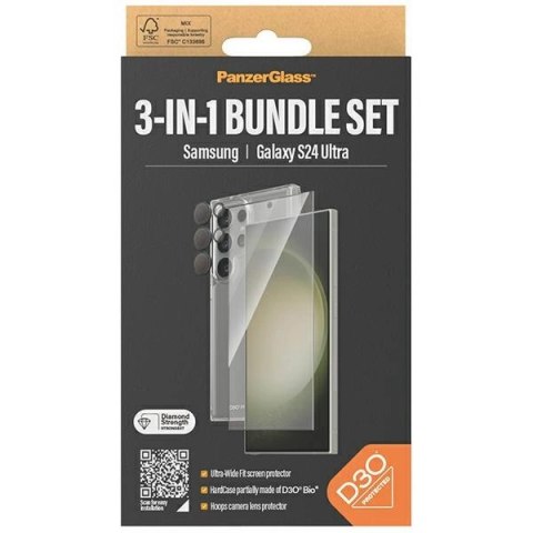 Zestaw PanzerGlass Bundle 3in1 etui przezroczyste + folia + osłona aparatu do Samsung Galaxy S24 Ultra Zestaw PanzerGlass Bundle 3in1 etui przezroczyste + folia + osłona aparatu do Samsung Galaxy S24 Ultra