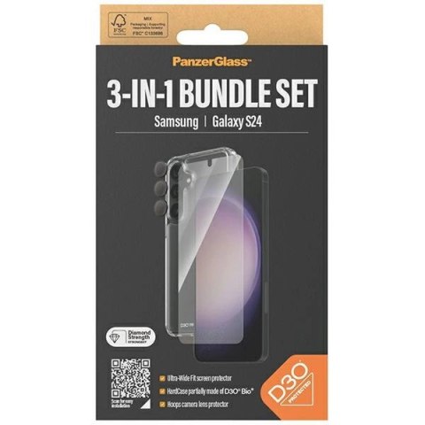 Zestaw PanzerGlass Bundle 3in1 etui przezroczyste + folia + osłona aparatu do Samsung Galaxy S24 Zestaw PanzerGlass Bundle 3in1 etui przezroczyste + folia + osłona aparatu do Samsung Galaxy S24