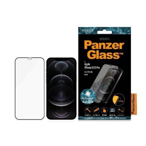 Szkło hartowane PanzerGlass E2E Pro Super+ antybakteryjne na iPhone 12 / 12 Pro - z czarną ramką