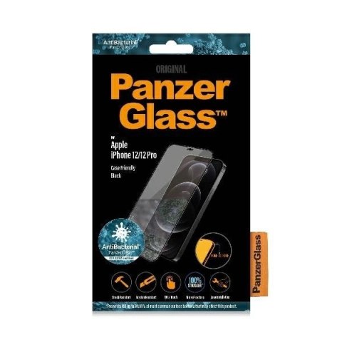 Szkło hartowane PanzerGlass E2E Pro Super+ antybakteryjne na iPhone 12 / 12 Pro - z czarną ramką