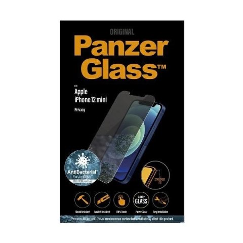 Szkło hartowane PanzerGlass Standard Super+ antybakteryjne prywatyzujące na iPhone 12 mini