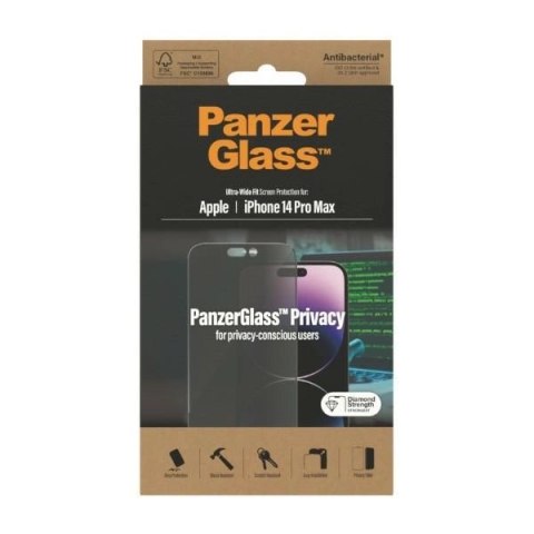 Szkło hartowane PanzerGlass Ultra-Wide Fit antybakteryjne prywatyzujące na iPhone 14 Pro Max Szkło hartowane PanzerGlass Ultra-Wide Fit antybakteryjne prywatyzujące na iPhone 14 Pro Max