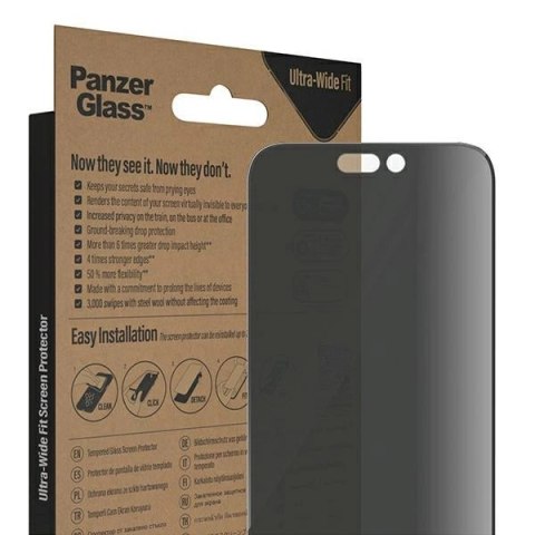 Szkło hartowane PanzerGlass Ultra-Wide Fit antybakteryjne prywatyzujące z pozycjonerem na iPhone 14 Pro Max Szkło hartowane PanzerGlass Ultra-Wide Fit antybakteryjne prywatyzujące z pozycjonerem na iPhone 14 Pro Max