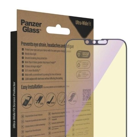 Szkło hartowane PanzerGlass Ultra-Wide Fit antybakteryjne z filtrem niebieskiego światła i pozycjonerem na iPhone 14 / 13 Pro / Szkło hartowane PanzerGlass Ultra-Wide Fit antybakteryjne z filtrem niebieskiego światła i pozycjonerem na iPhone 14 / 13 Pro /