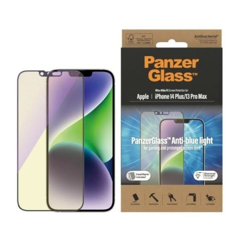 Szkło hartowane PanzerGlass Ultra-Wide Fit antybakteryjne z filtrem niebieskiego światła i pozycjonerem na iPhone 14 Plus / 13 P Szkło hartowane PanzerGlass Ultra-Wide Fit antybakteryjne z filtrem niebieskiego światła i pozycjonerem na iPhone 14 Plus / 13 P